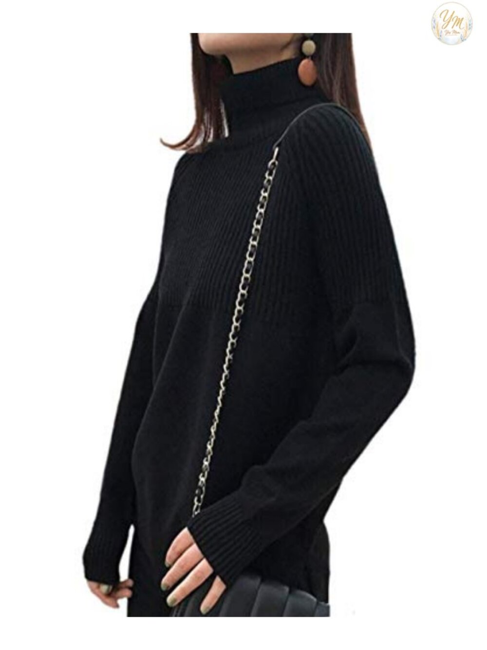Wool Blend Loose Fit Turtleneck Pullover Sweater